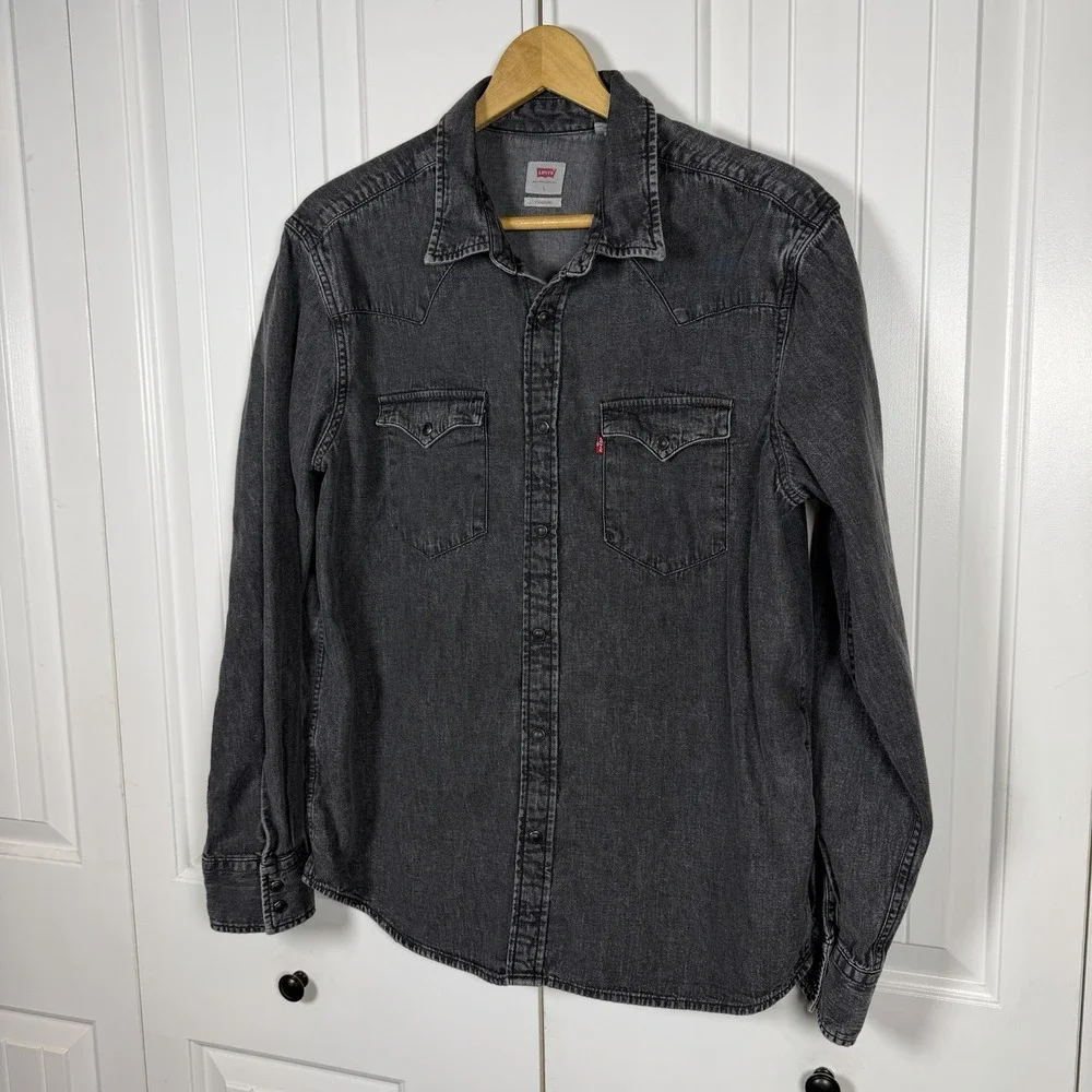 LEVIS Barstow Western Button Down Denim Shirt Men's Large Long Sleeve Black